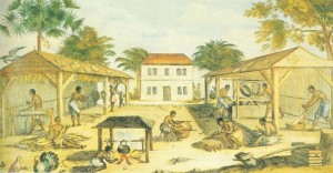 "Slaves working in 17th-century Virginia," by an unknown artist, 1670.